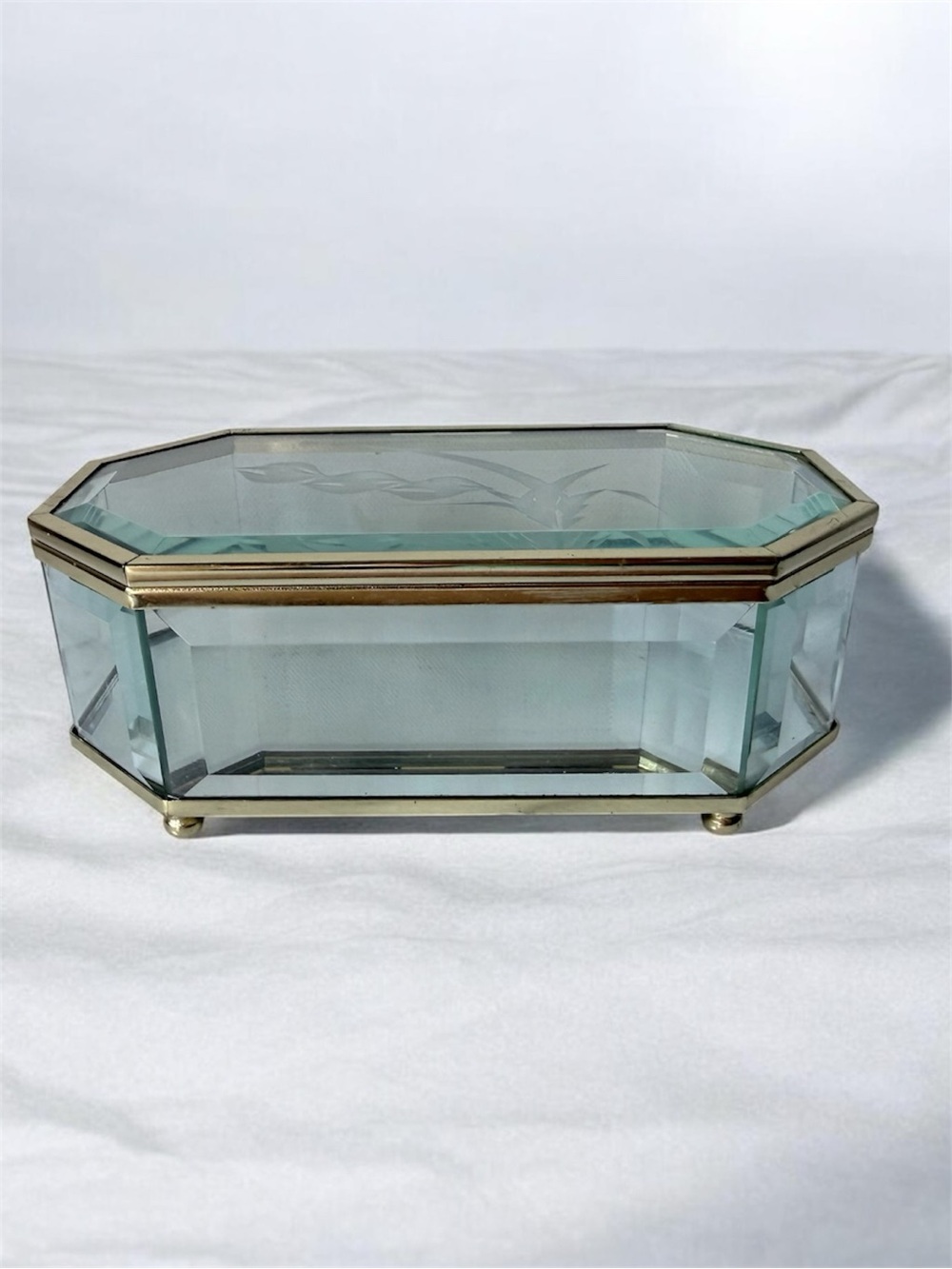 Glass and Brass Display Jewelry Case - Gold Finish, vintage